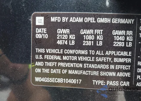 2011 Buick Regal Cxl Russelsheim z USA, uszkodzony, nr VIN W04GS5EC8B1040617